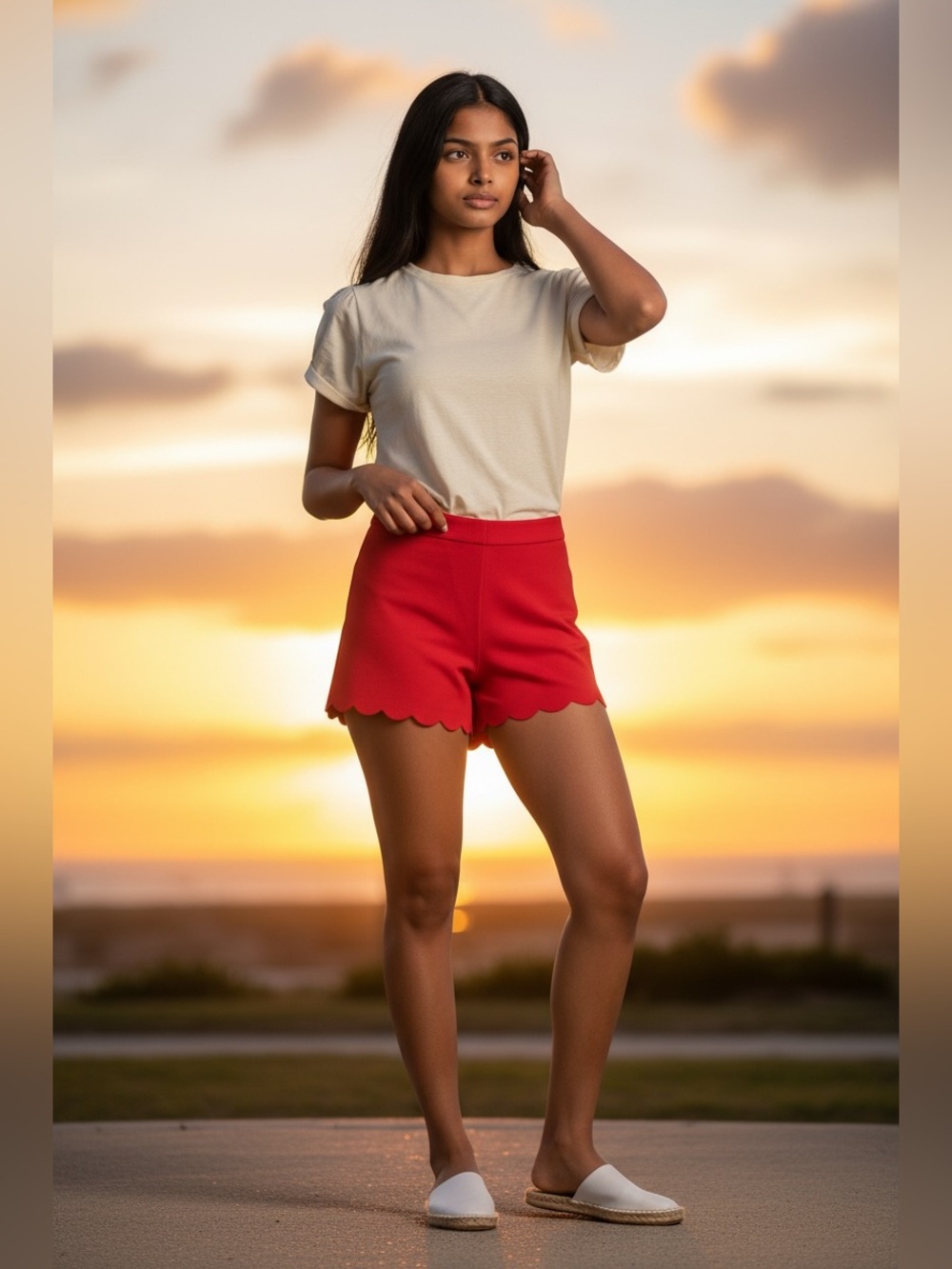 J. Crew Bright Red Scallop-Hem High Waist Shorts - Picture 4 of 8